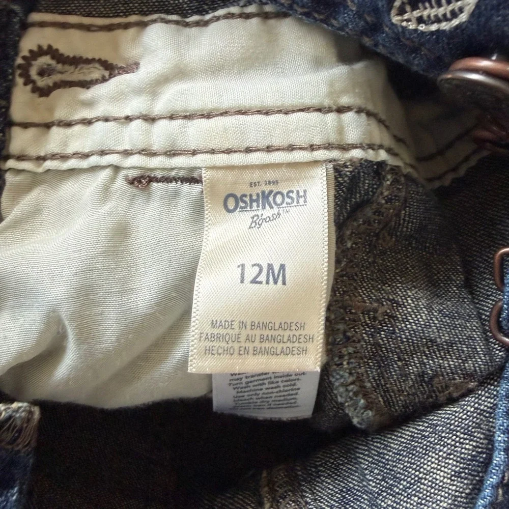 OshKosh Bgosh‎ size 12 months Denim Football Embroidered Vestbak Overalls Boys